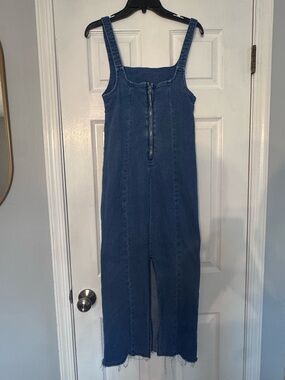 Size Large -  Denim One-Piece Fitted Summer Dress - Blue